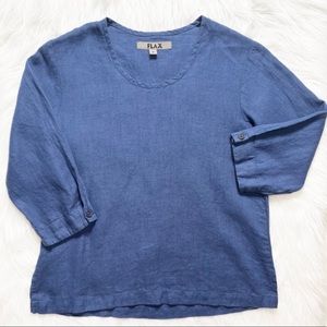 Flax linen blue 3/4 sleeve top